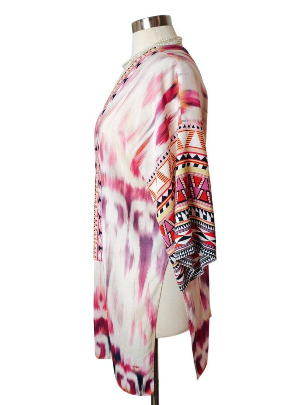 Hale Bob XS Open Front Kimono Boho Pink Multi Oversized Tribal Lightweight Layer - Picture 4 of 8